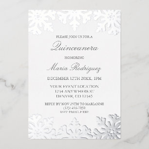 Silver Snowflake Winter Quinceanera Folie Uitnodiging
