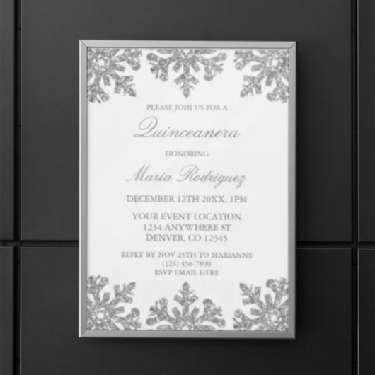 Silver Snowflake Winter Quinceanera Kaart
