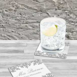 Silver Snowflake Winter Quinceanera Vierkante Kartonnen Onderzetter