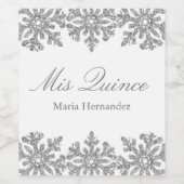 Silver Snowflake Winter Quinceanera Wijn Etiket (Enkel label)