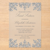 Silver Snowflake Winter Sweet 16 Acryl Uitnodigingen (Voorkant)