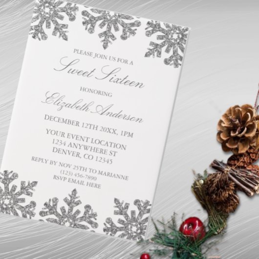 Silver Snowflake Winter Sweet 16 Vellum Uitnodigingen
