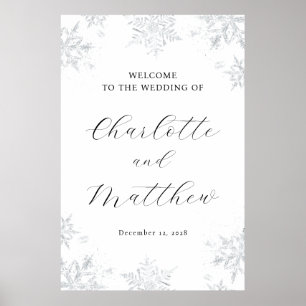 Silver Snowflake Winter Weddenschap Welkomstteken Poster
