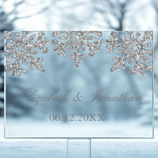 Silver Snowflake Winter Wedding Acryl Bord