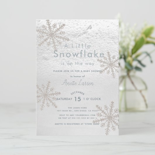 Silver Snowflake Winter White Baby shower Kaart (Staand voorkant)