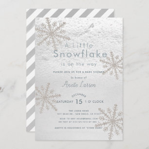 Silver Snowflake Winter White Baby shower Kaart