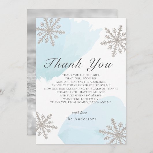 Silver Snowflakes Carte de remerciements Baby show (Devant / Derrière)