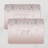 Silver Snowflakes Crystal Pearl Pink Wedding RSVP (Voorkant / Achterkant)