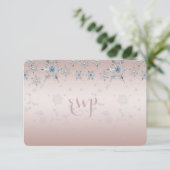 Silver Snowflakes Crystal Pearl Pink Wedding RSVP (Staand voorkant)