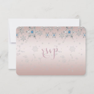 Silver Snowflakes Crystal Pearl Pink Wedding RSVP