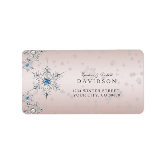 Silver Snowflakes Crystals Blue Pearl Pink Baptism Etiket (Voorkant)