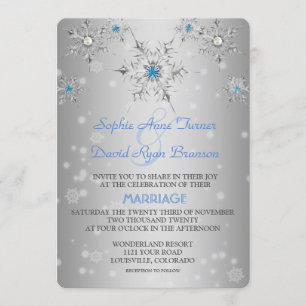 Silver Snowflakes Crystals Blue Pearls Weddenschap Kaart