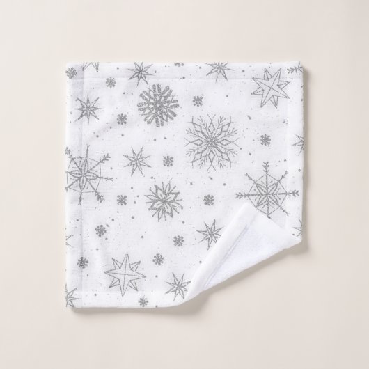Silver Snowflakes Design blanc (Gant de toilette)