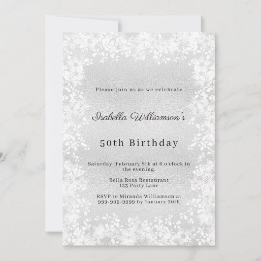 Silver snowflakes elegant winter birthday kaart (Voorkant)