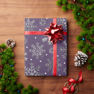 Silver Snowflakes Paarse patroon Cadeaupapier