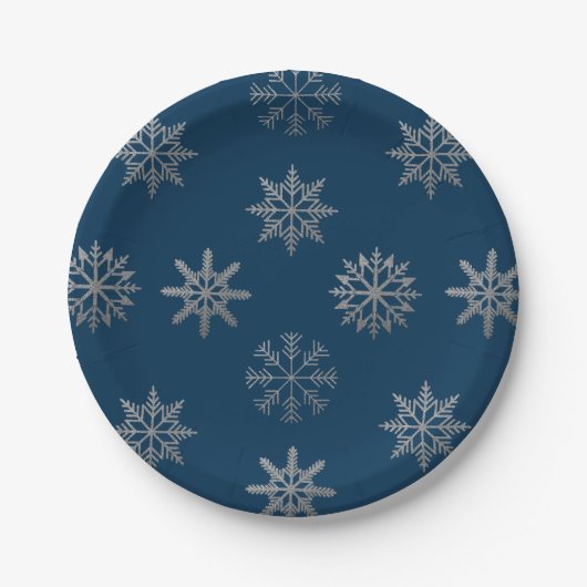 Silver Snowflakes Pattern Blue Paper Bord (Voorkant)