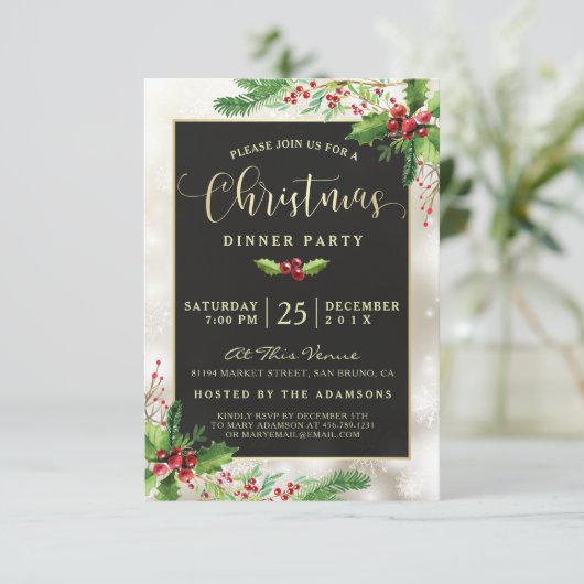 Silver Snowflakes | Uitnodiging voor kerstfeest (Staand voorkant)