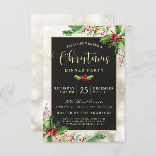 Silver Snowflakes | Uitnodiging voor kerstfeest (Voorkant / Achterkant)