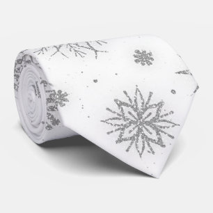 Silver Snowflakes White Design Stropdas