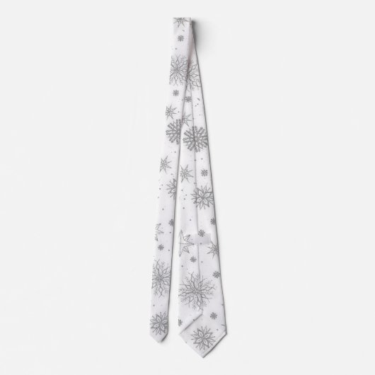Silver Snowflakes White Design Stropdas (Achterkant)