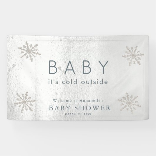Silver Snowflakes White Snow Baby shower Welkom Spandoek (Horizontaal)