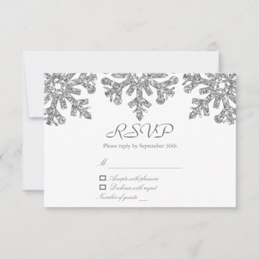 Silver Snowflakes Winter Wedding RSVP Kaartje (Voorkant)