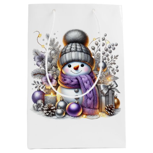 Silver Snowman Medium Cadeauzakje (Voorkant)
