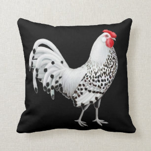 Silver Spangled Hamburg Rooster Pillow Kussen