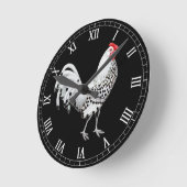 Silver Spangled Hamburg Rooster Wall Clock Ronde Klok (Hoek)
