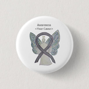Silver Sparkle Awareness Ribbon Angel Custom Pins Ronde Button 3,2 Cm