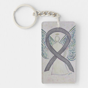 Silver Sparkle Awareness Ribbon Angel Key chain Sleutelhanger