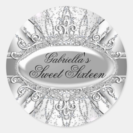 Silver Sparkle Diamond Sweet 16 Sticker (Voorkant)