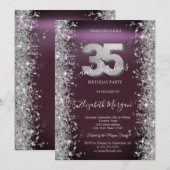 Silver Sparkle Diamonds Bourgogne 35e verjaardag Kaart (Voorkant / Achterkant)