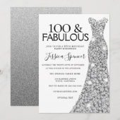 Silver Sparkle Dress 100 & Fabulous 100th Birthday Kaart (Voorkant / Achterkant)