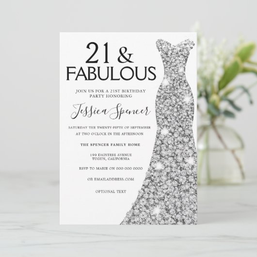 Silver Sparkle Dress 21 & Fabulous 21st Birthday Kaart (Staand voorkant)