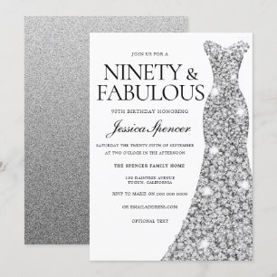 Silver Sparkle Dress 90 & Fabulous 90th Birthday Kaart