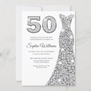 Silver Sparkle Dress Womans 50th Birthday Party Kaart