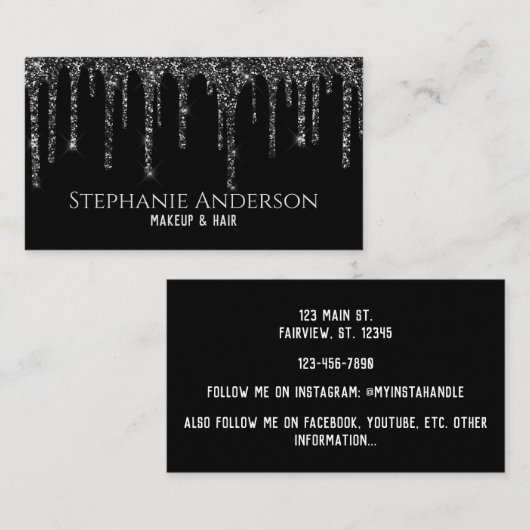 Silver Sparkle Drip Visitekaartje (Voorkant / Achterkant)