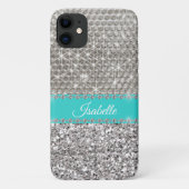 Silver Sparkle Glam Bling Personalized Metal Case-Mate iPhone Case (Achterkant)