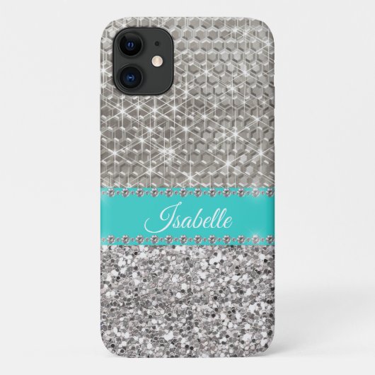 Silver Sparkle Glam Bling Personalized Metal Case-Mate iPhone Case (Achterkant)