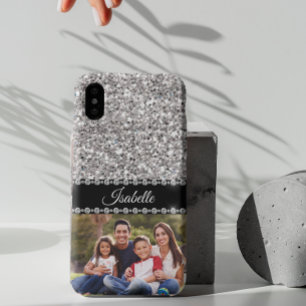 Silver Sparkle Glam Glitter Photo Monogram iPhone 11 Hoesje