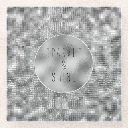 Silver Sparkle Glazen Onderzetter (Voorkant)