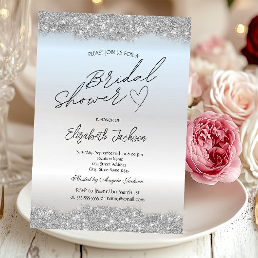 Silver Sparkle Glitter Bridal Shower  Kaart