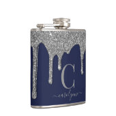 Silver Sparkle Glitter Drift Navy Blue Monogram Heupfles (Rechts)