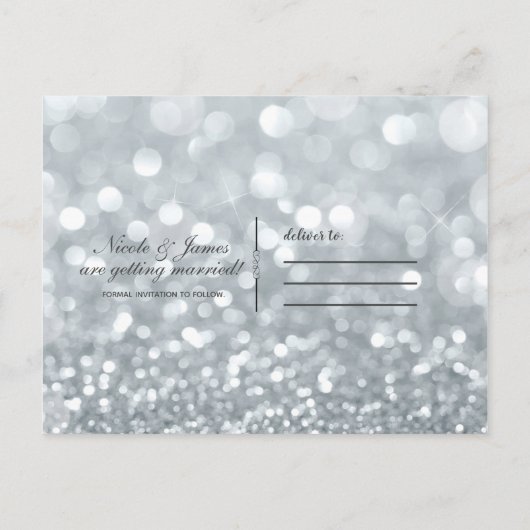 Silver Sparkle Glitter Eiffel Tower sparen de Datu Aankondigingskaart (Achterkant)