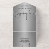 Silver Sparkle Glitter Grey Script RSVP QR Code All In One Uitnodiging (Buitenkant)