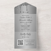 Silver Sparkle Glitter Grey Script RSVP QR Code All In One Uitnodiging (Binnen)