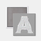 Silver Sparkle Glitter Letter A Monogram Magneet (Voorkant / Achterkant)