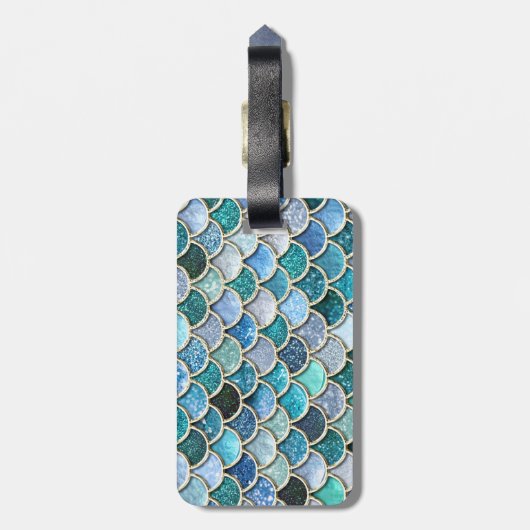 Silver Sparkle Glitter Mermaid Scales Bagagelabel (Achterkant verticaal)