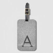 Silver Sparkle Glitter Monogram Naam Bagagelabel (Voorkant (verticaal))